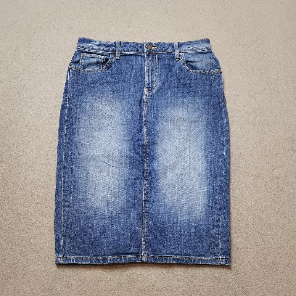 Calvin Klein Blue Denim Pencil Skirt Stretch Sz 29